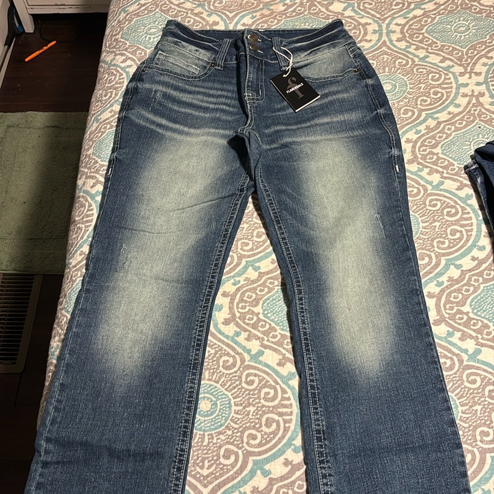 Flamingo 7/30 boot cut dark blue with acid washed neverh front and back